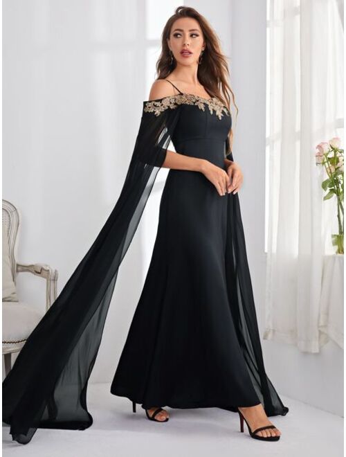 Shein Extra-Long Sleeve Cold Shoulder Maxi Prom Dress