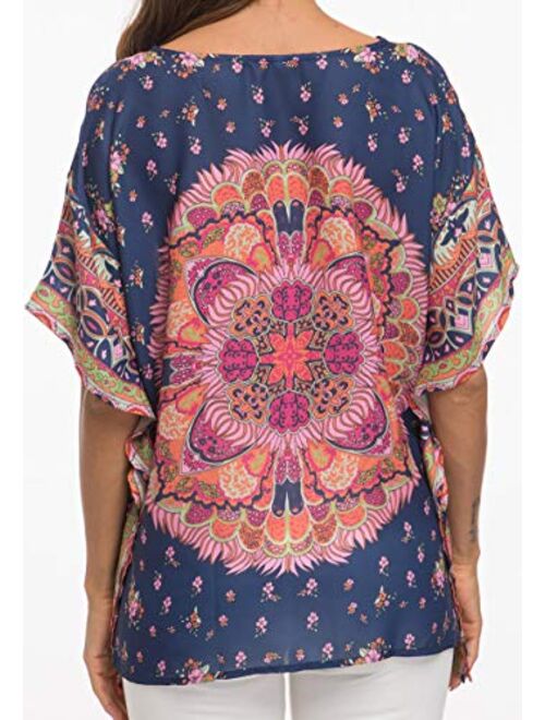 WEIYAN Women's Loose Casual Short Sleeve Floral Chiffon Tops T-Shirt Blouse