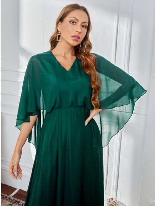 SHEIN V-neck Butterfly Sleeve Dress With Cape