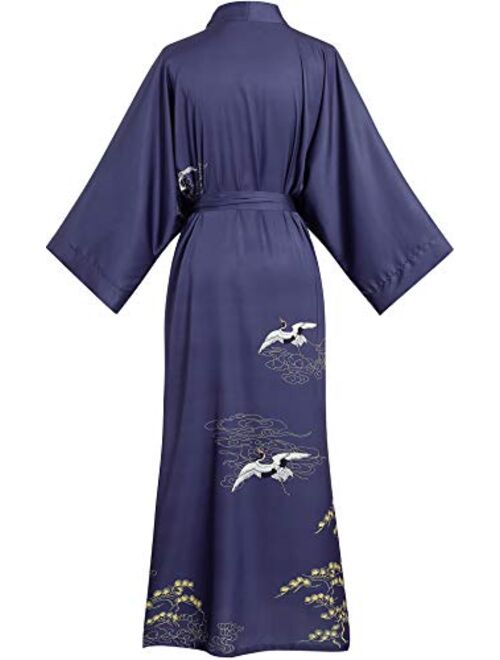 Aensso long silky kimono robes for women, lightweight & soft floral bridal robe