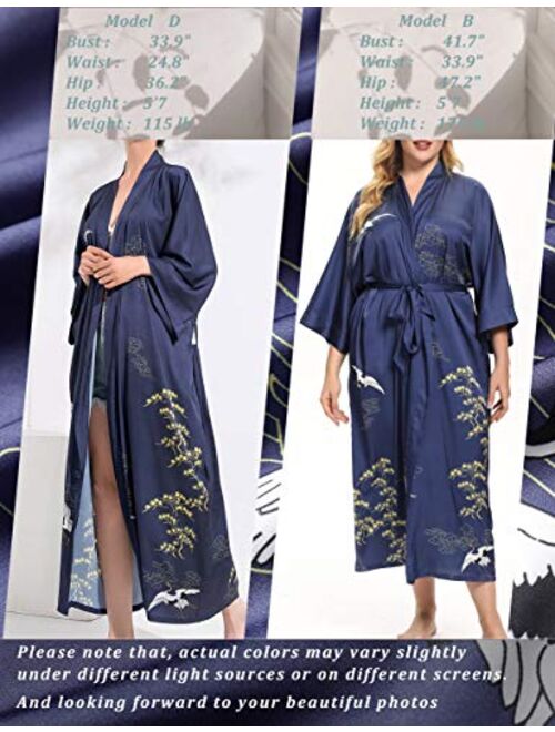 Aensso long silky kimono robes for women, lightweight & soft floral bridal robe