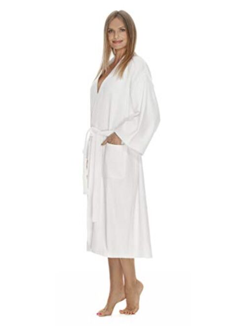 Womens Terry Cloth Bathrobe by Boca Terry, Cotton Spa Robes, Plush White Hotel Bath Robe, M/L & 2X