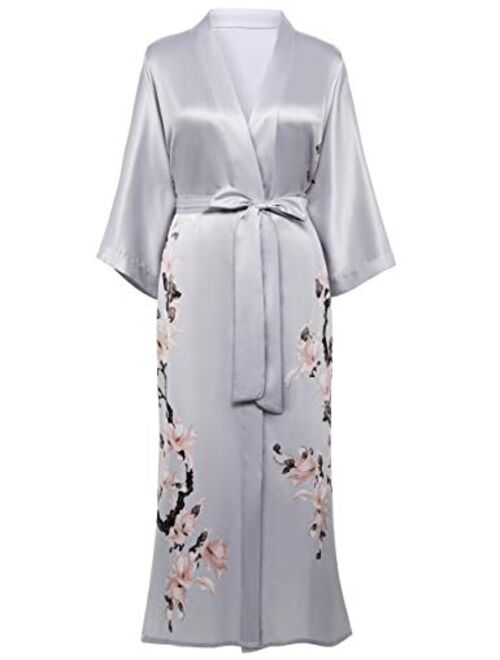 BABEYOND Plus Size Long Kimono Robe Floral Satin Robes Plus Size Kimono Cover Up Loose Cardigan Top Bachelorette Party Robe
