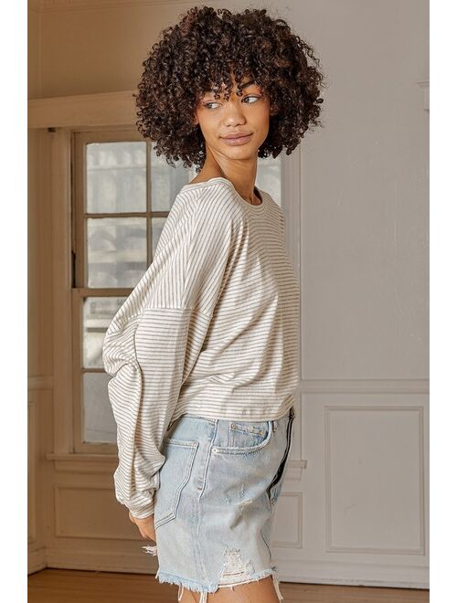 Lulus Boost Your Style Ivory Striped Long Sleeve Top