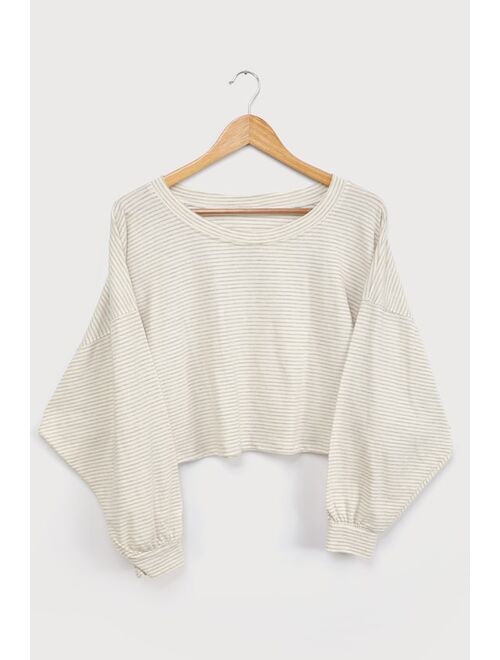 Lulus Boost Your Style Ivory Striped Long Sleeve Top
