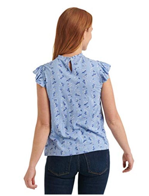 Lucky Brand Women's Flutter Sleeve High Neck Printed Top