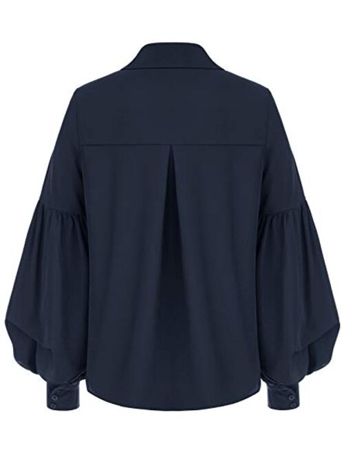 GRACE KARIN Women's Vintage Lantern Sleeve Work Blouse Collared Button Down Shirts Tops