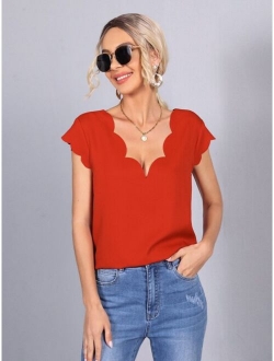 Double V Neck Scallop Edge Top