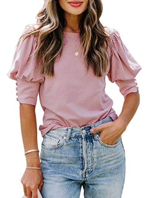 DOROSE Women's Casual Tops Puff Sleeve Loose Blouses T Shirts
