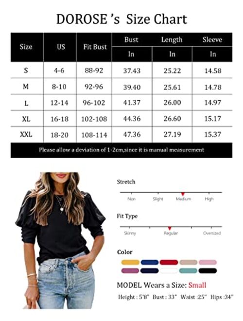 DOROSE Women's Casual Tops Puff Sleeve Loose Blouses T Shirts