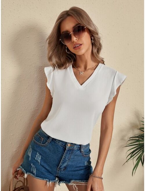 Shein Ruffle Cuff Solid Blouse