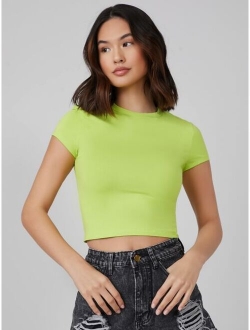 BASICS Cap Sleeve Solid Crop Top