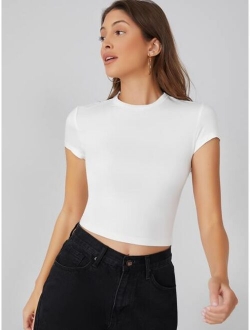 BASICS Cap Sleeve Solid Crop Top