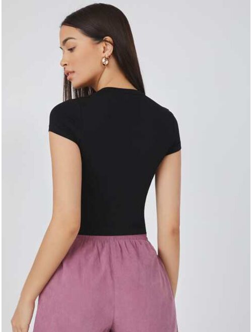 SHEIN BASICS Cap Sleeve Solid Crop Top