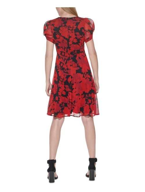 Calvin Klein Printed Puff-Sleeve A-line Dress