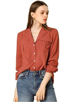 Women's Solid Color Button Down Shirt Work Shirt Notch Lapel Collar Top
