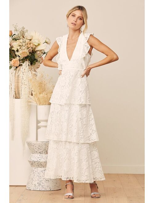 Lulus Molinetto White Lace Ruffled Tiered Sleeveless Maxi Dress