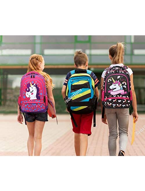 Peonys Girls School Backpacks with Lunch Box Unicorn Backpack School bag 3 in 1 Bookbag Set for Elementary