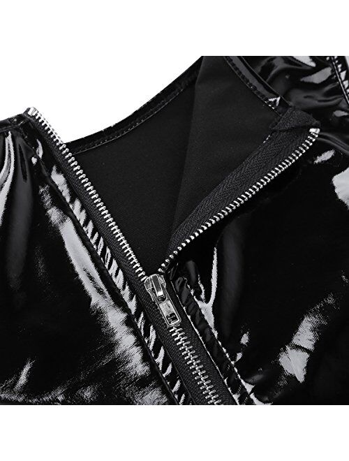 TiaoBug Women's Faux Leather Sleeveless Crop Tank Top Clubwear Bustier Sleeveless Blouse