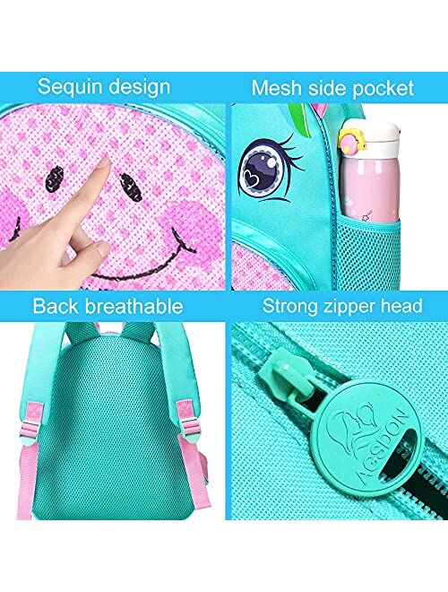 Toddler Backpack with Lunch Box for Girls,Unicorn Sequin Bookbag