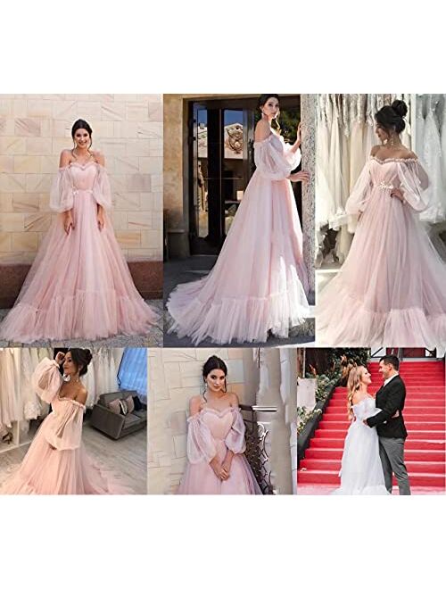 Tulle Puffy Sleeve Prom Dresses Ball Gown Wedding Dress Long Sweetheart Princess Birthday Party Women Gowns