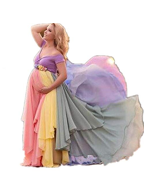 Dress Rainbow Pregnant Evening Dress Props Newborn Women Dress High Waist