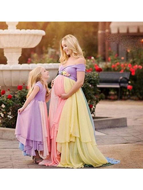 Dress Rainbow Pregnant Evening Dress Props Newborn Women Dress High Waist