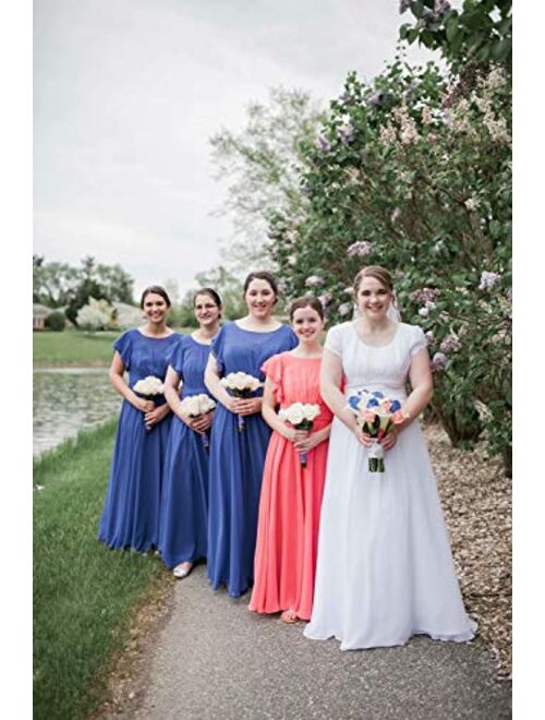 kidadndy Chiffon Bridesmaid Dresses Long A-line Ruffle Formal Prom Wedding for Women with Pockets