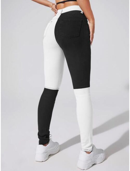 Shein Color Block High Stretch Skinny Jeans