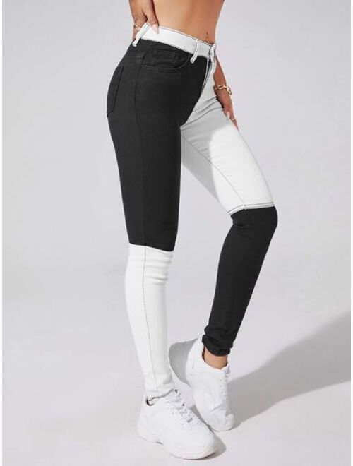 Shein Color Block High Stretch Skinny Jeans