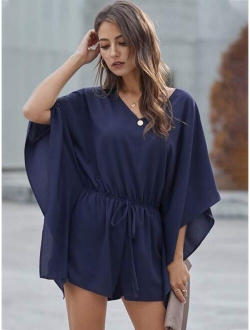 Batwing Sleeve Drawstring Waist Romper