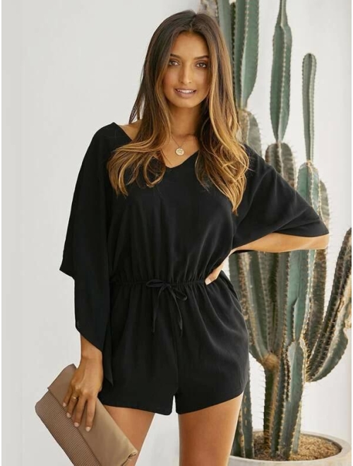 Shein Batwing Sleeve Drawstring Waist Romper