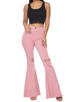 Vibrant Women's Juniors Bell Bottom High Waist Fitted Denim Jeans