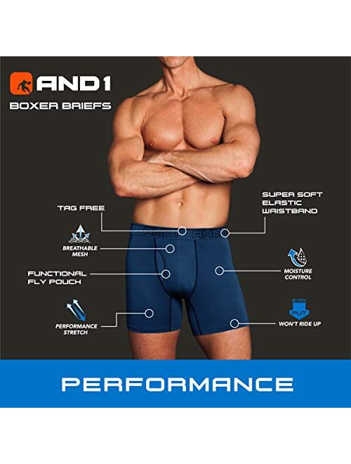 AND1 Men’s Underwear – Performance Compression Boxer Briefs, Functional Fly (12 Pack)