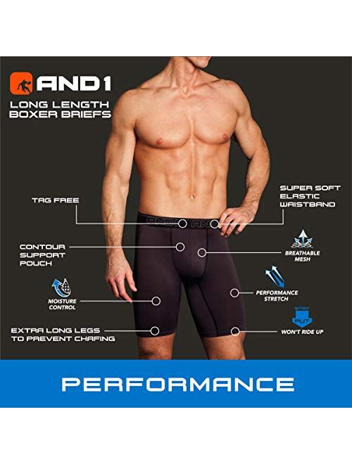 AND1 Men’s Underwear – Long Leg Performance Compression Boxer Briefs (5 Pack)
