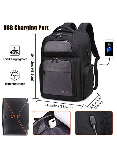 Tudequ 17.3” Laptop Backpack, TSA Travel Bag with WET Pocket Men Women, Black