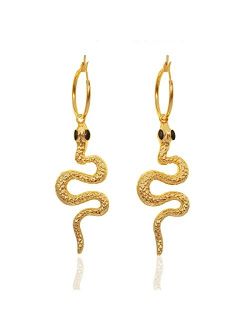 Gold Snake Earrings - Cobra Snake Hoop Dangle Drop Earrings,Cool 14K Gold Plated animal huggie Earrings Hypoallergenic,Indie Jewelry for Women/Girls