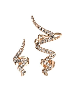 Yoursfs 18K Gold Plated Snake Ears Cuff Elegant Snake Shape Zircon Earring Studs for Piercing Ear Climber Unisex Jewelry Art Ear Jacket