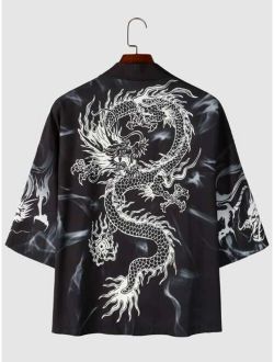 Men Chinese Dragon & Letter Graphic Drop Shoulder Kimono