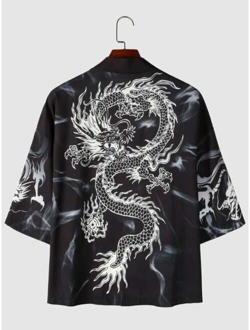 Shein Men Chinese Dragon & Letter Graphic Drop Shoulder Kimono