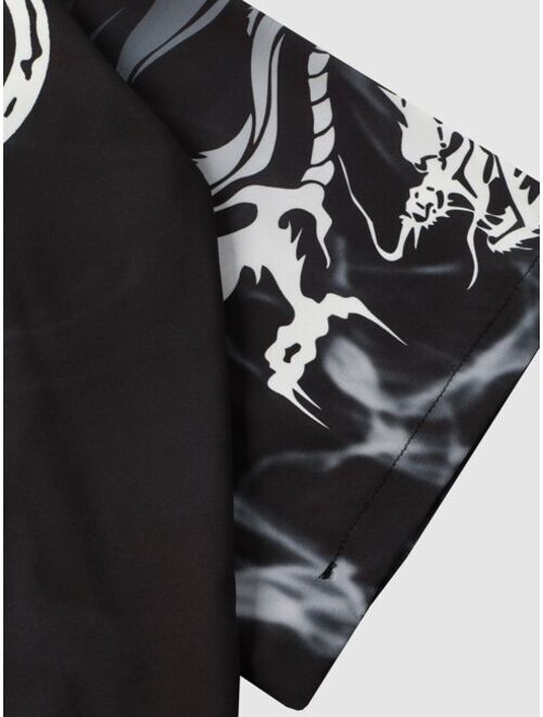 Shein Men Chinese Dragon & Letter Graphic Drop Shoulder Kimono