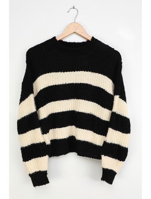 Lulus Cozy and Classic Black Striped Knit Sweater