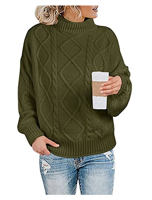 Maroway Womens Turtleneck Sweaters Cable Knit Chunky Pullovers Casual Long Sleeve Loose Jumper Tops