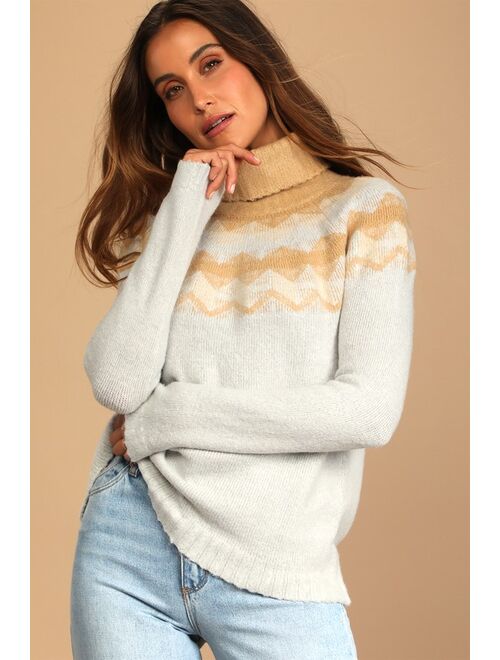 Lulus Warm Harvest Heather Grey Multi Print Knit Sweater