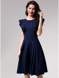 Layered Flutter Sleeve Boxy Pleated Dress