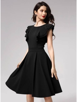 Layered Flutter Sleeve Boxy Pleated Dress