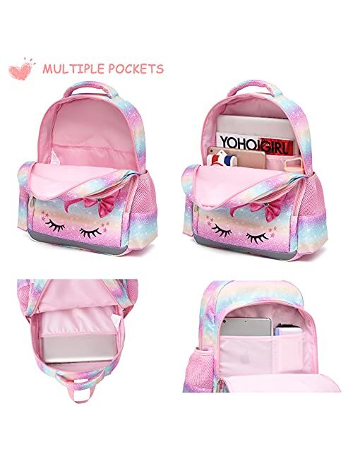 OctSky Unicorn Backpack for Girls, Kids Preschool Backpacks Cute Lightweight With Chest Strap and Lunchbox
