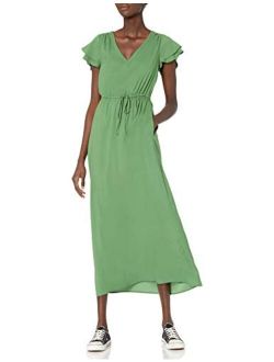 Women's Georgette Ruffle-Sleeve Maxi Dress