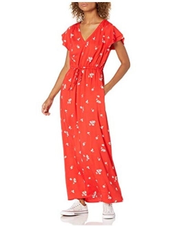 Women's Georgette Ruffle-Sleeve Maxi Dress