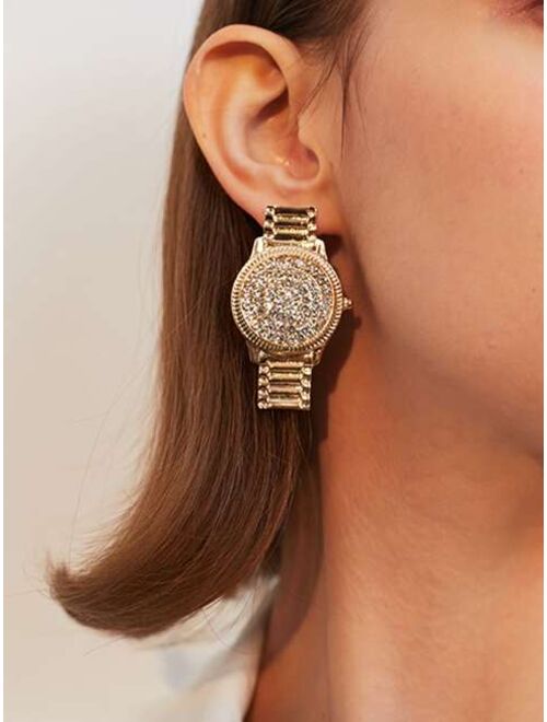 Shein Rhinestone Decor Watch Drop Earrings 1pair
